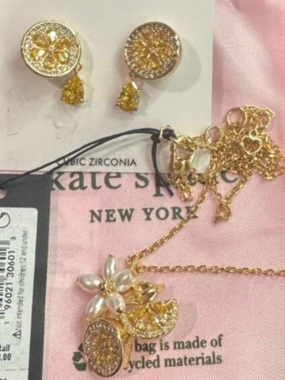 Kate Spade Fresh Squeeze Goldtone‎ Drop Earrings And Necklace New